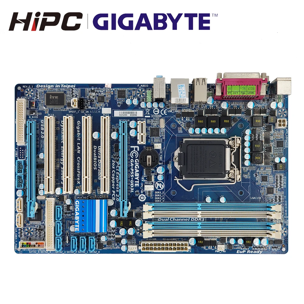 Gigabyte GA-P55-UD3L рабочего Материнская плата P55-UD3L H55 LGA 1156 Core i7 i5 DDR3 16G SATA2 USB2.0 блок питания ATX используется