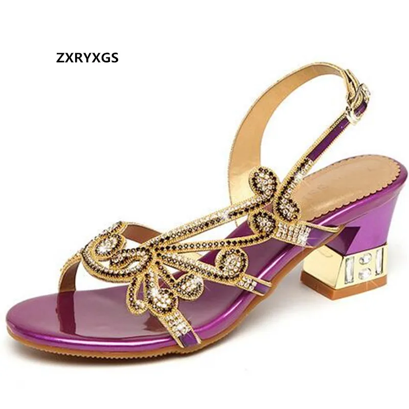 

2021 Summer Open Toe Sandals High-quality Microfiber Leather Rhinestone Sandals Fashion Elegant High Heel Shoes Woman Sandals