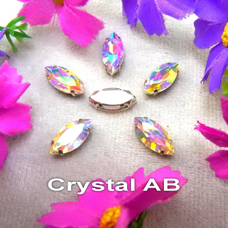A32 crystal AB Стеклянные кристаллы, серебряные когти, 8 размеров, красивые цвета, конский глаз, Наветт, маркиза, форма, пришитые стразы, бусины, Аппликации, сделай сам - Цвет: A32 crystal AB