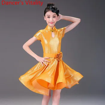 

Children Latin Dance Competition Costume New Short Sleeve Dress Girls Rumba Samba Tango Dancing Performance Clothes Stage Wear