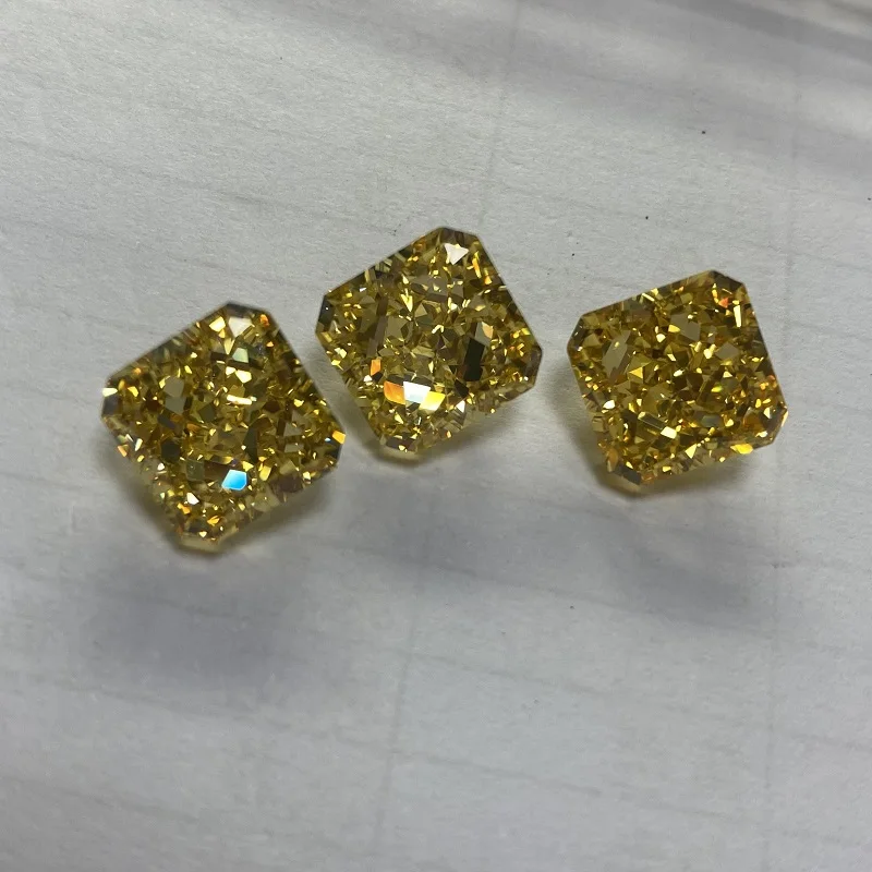 

Pirmiana High Quality Fancy Vivid Yellow Crushed Ice Cutting Square Shape Cubic Zircona Loose Gemstone for Jewelry Making