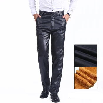 

Thoshine Brand Men Winter PU Leather Pants Lining Thick Fleece Heavyweight Male Thermal & Warm Trousers Windproof Waterproof