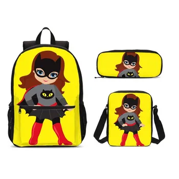 

3Pcs/Set Portfolio School Bags For Girls Cool Batman Mask Girl 3D Printing Backpack Kids Bookbag Casual Daypacks Mochila Escolar