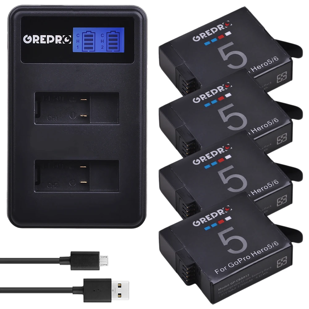 GREPRO AHDBT-501 батарея для камеры+ ЖК-экран USB двойное зарядное устройство AHDBT 501 для Gopro 5 Hero 5 Hero 6 Hero 7 аксессуары