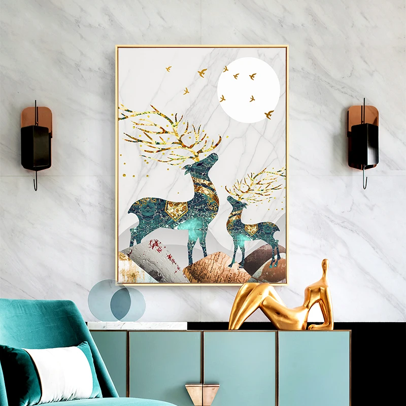 

Abstract Luxurious Wall Art Golden Ginkgo Leaves Poster Canvas Painting Nordic Print Home Living Room Wall Decor Picture