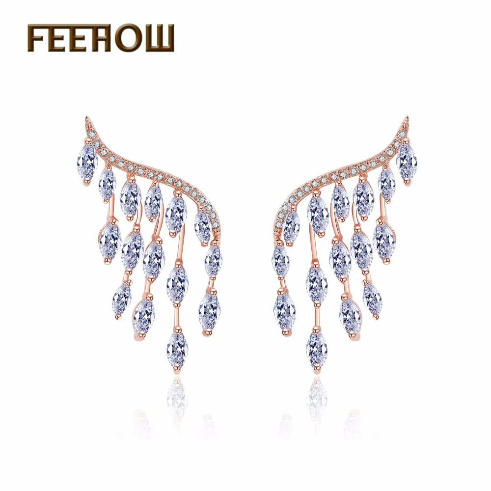 FEEHOW популярные серьги подвески с крыльями ангела высокое качество фианит