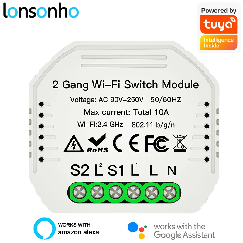 

Lonsonho Tuya Smart Wifi Switch Relay EU 1 2 Gang Switches Smartlife Compatible Alexa Google Home Mini Assistant Smart Home