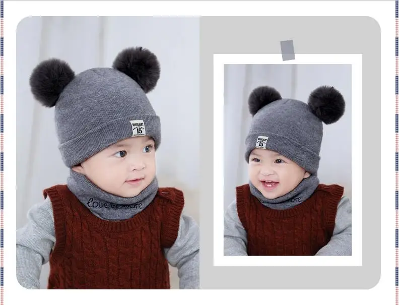 new hat scarf autumn and winter baby hat boys and girls hair ball hat O collar scarf winter warm knitted beanie hat scarf s