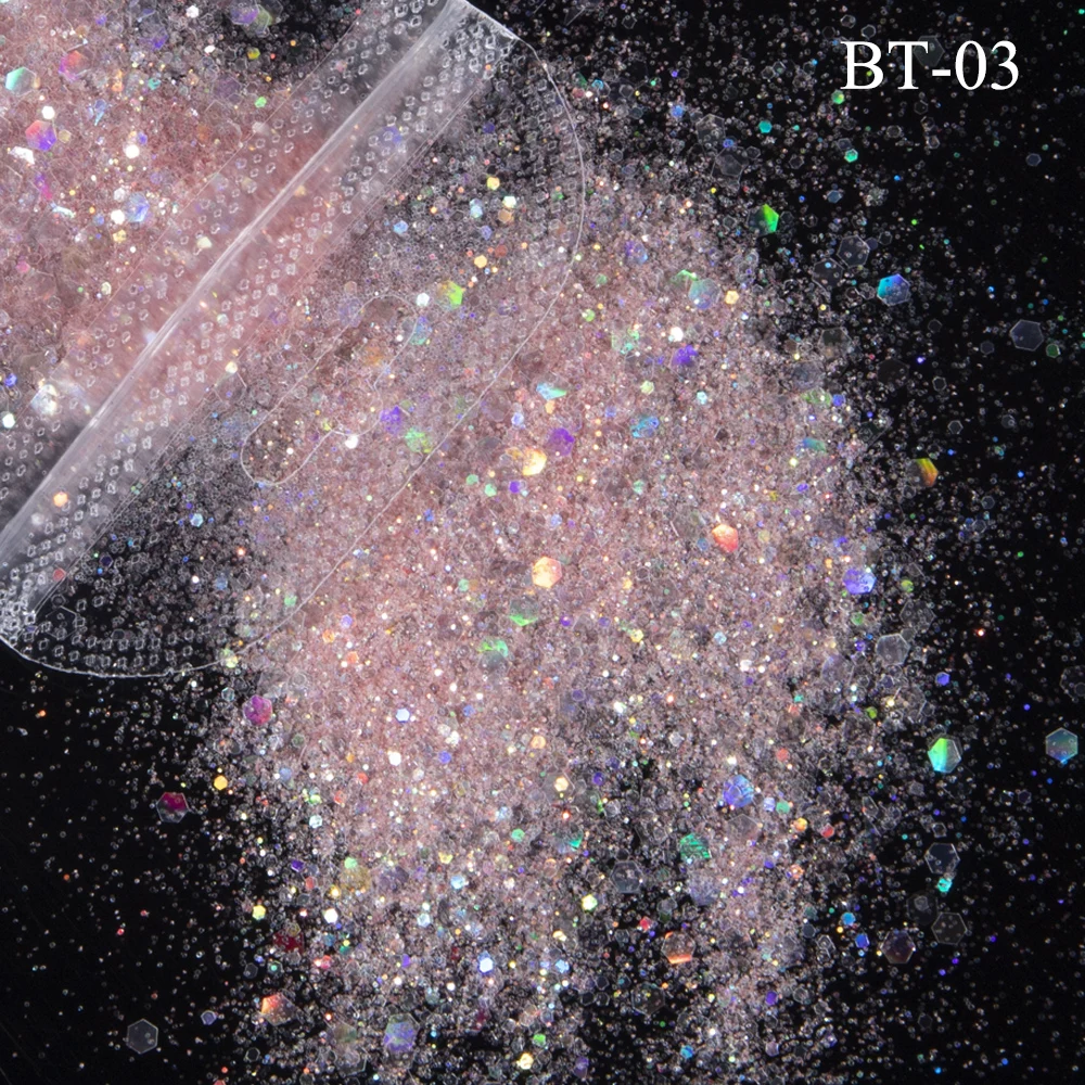 1 Bag Nail Glitter Mix Summer Color Nails Art Sequins Pink Purple White Opal Powder Flakes Supplies for Nails Makeup Decorations