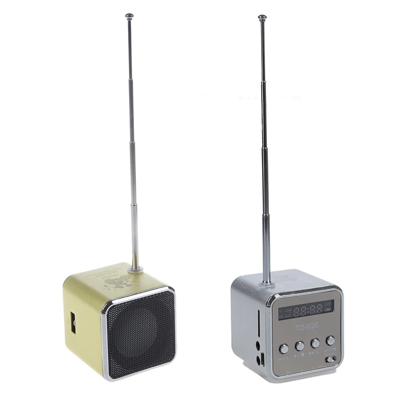 FFYY-2Pc TD-V26 портативный мини цифровой динамик с Micro-SD/TF/USB/FM зеленый и серебристый