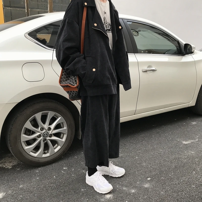 jackets+pants)men's Corduroy Cotton Fabric Leisure Suit Solid Color Tracksuit Clothing Set Tracksuits Sets Loose Jackets S-2XL