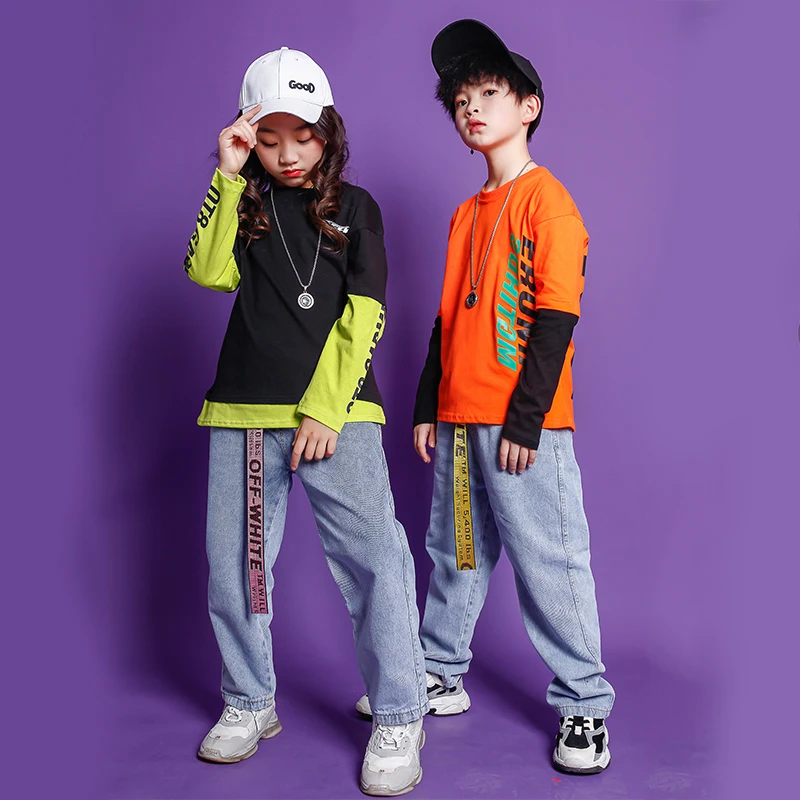 Children Hip Hop Festival outfits Sweatshirt Casual Pants Clothing For Girl Boys Jazz Dance Costume Wear Kids rave clothes