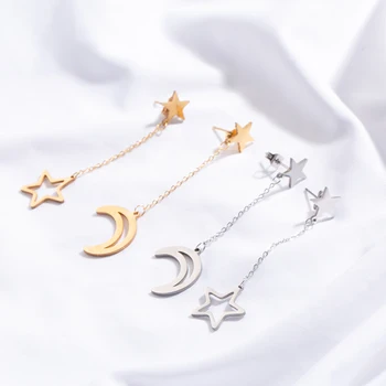 

Minimalist Stainless Steel Golden Silver Color Moon Star Pendant Studs For Women Female's earring Wedding Jewelry Accessories