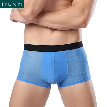 

IYUNYI 2pcs/lot New Ice Silk Seamless Male Underwear Thin Traceless Mens Boxer Shorts Transparent U Convex Cuecas Calzoncillos