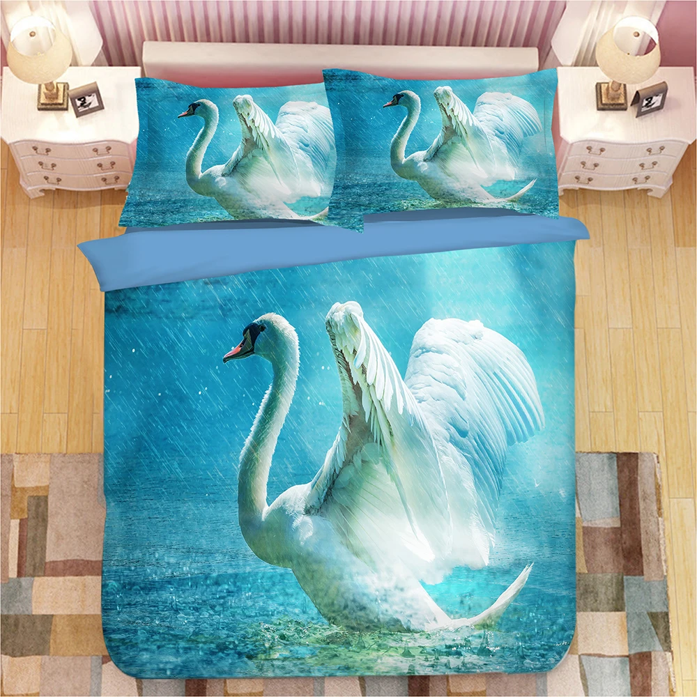 

3D Animal Horse Lion Swan Print Bedding Set Duvet Covers Pillowcases One Piece Comforter Bedding Sets Bedclothes Bed Linen 13