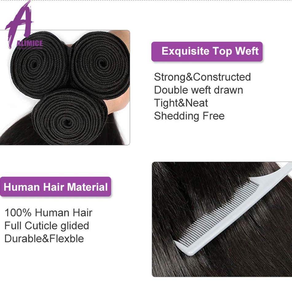 Бразильские прямые человеческие волосы накладные волосы 3 пучка с закрытием alimice remy волосы кружева фронтальное Закрытие с пучками