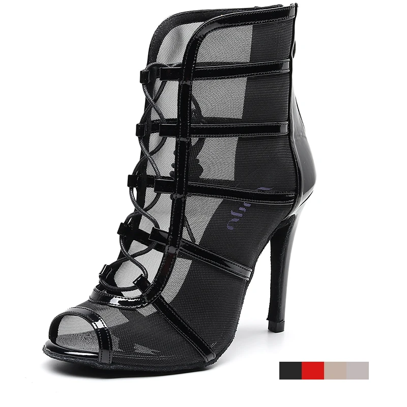 Zapatos de baile latino de alta calidad para mujer, botas de baile de salón rojas y negras, zapatos de baile de Salsa para mujer, zapatos de baile de Tango para niña, sandalias de fiesta de fondo suave