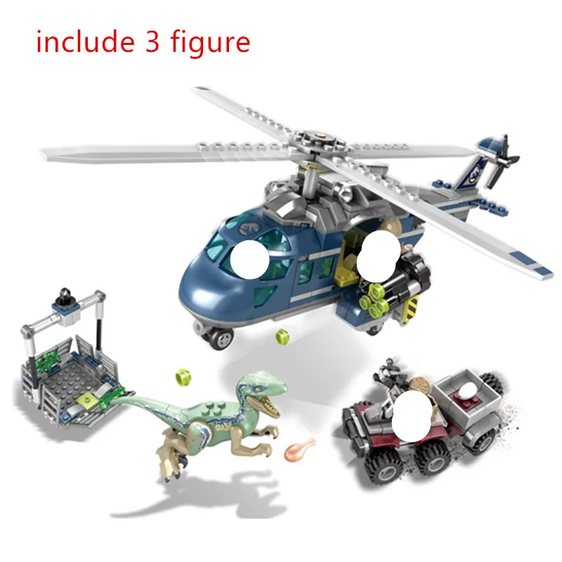 Jurassic World Park bleu hélicoptère poursuite blocs de construction Kit briques classique film modèle enfants jouets pour enfants cadeau