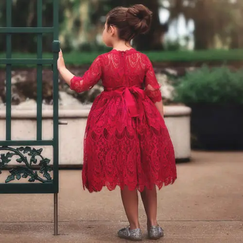 XMAS Toddler Kids Baby Girl Flower Lace Crochet Tutu Dress Princess Vestidos Sleeveless Formal Party Pageant Wedding Dresses