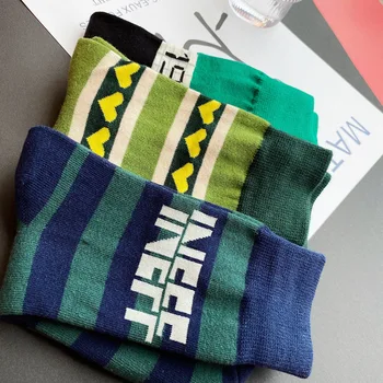 

Mo Cry Trend COUPLE'S Socks Lettered Stripes 1994 Mixed Colors Korean-style Street College Style Tube Socks Men‘s Socks Women's