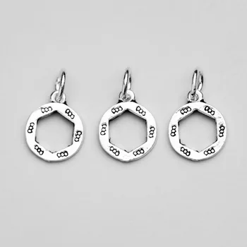 

925 Sterling Silver Simple Hexagon Round Charms Design S925 Silver Decorations Dangle Pendant For Bracelets DIY Jewelry Making