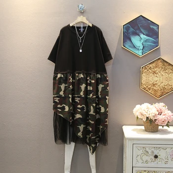 

[EWQ] 2020 Spring Summer New Arrivals O-neck Short Sleeve Patchwork Print Pattern Women Fashion Trend Casual Dress AW98701