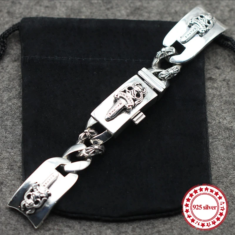 

S925 sterling silver men's watch chain classic classic hip hop punk style cross crucifix dagger bracelet send a gift of lover