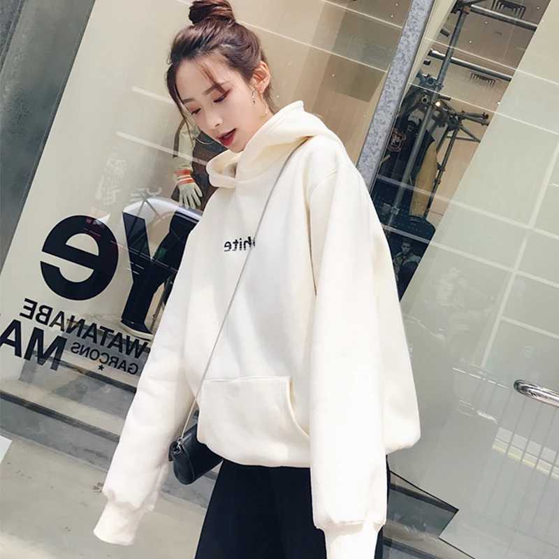 

2019 Women's Winter New Solid Color Casual Top Hoodies Sweatshirts Sleeve Long Sleeve Sweatshirt Sportswear Loose Plus Velvet