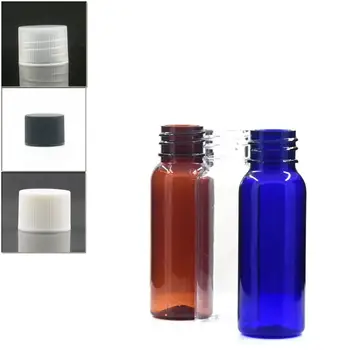 

20ml round empty Plastic Bottles, clear/amber pet bottle with transparent/white/black ribbed screw Lid x 10