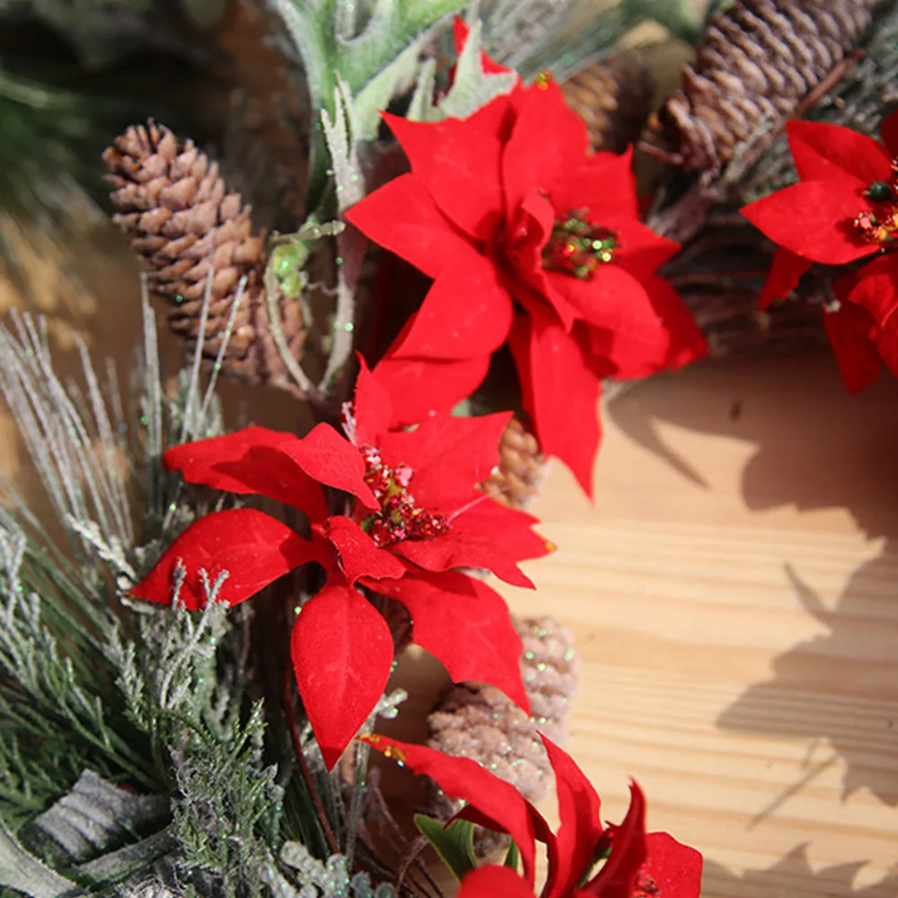 Christmas Artificial Flowers Wreath Front Door Holiday Home Hanging Decoration Frosted Winter Greens Plant Artificial Flowers