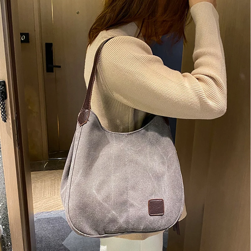 

Canvas Shoulder Bag Korean Version of Simple Atmosphere Handbag Fashion Pure Color Simple Large Capacity