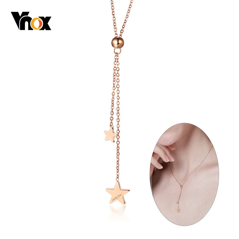 Женское колье с подвеской Vnox розовое и Золотое ожерелье из нержавеющей стали