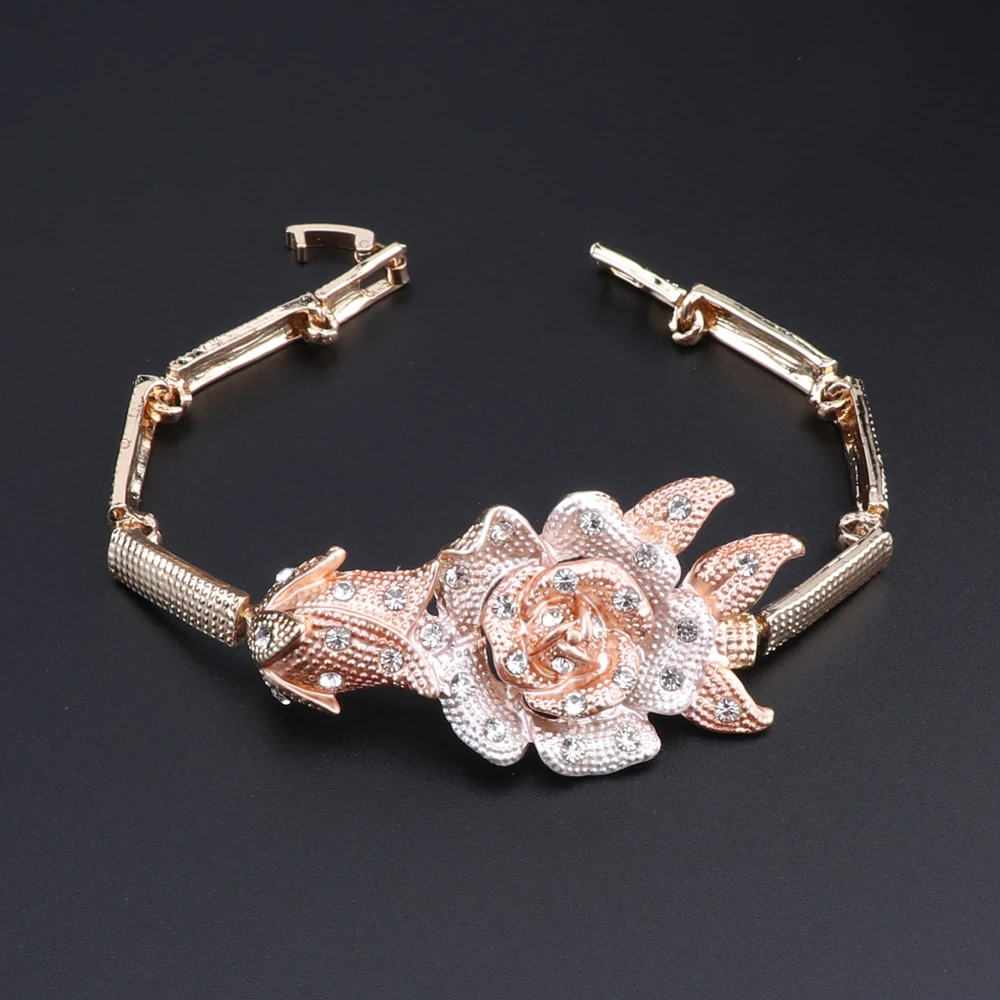 Bridal Jewelry Sets Nigeria Classic Jewelry Sets Elegant Bride Wedding Flower Shape Necklace Earrings Bracelet Ring Set for Dubai Women