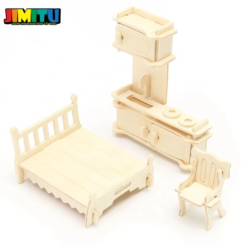JIMITU 34 шт./компл. из серии Сделай Сам образования кукольная мебель 3D дереву головоломки модель комплект игрушки ручной работы для детей масляными красками, Подарочный творческий