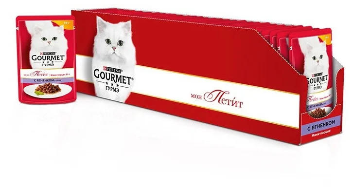 Корм влажный Gourmet Mon Petit для кошек с ягненком, 50 г(30 шт