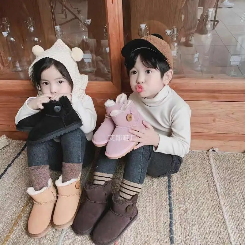 

2019 New Style Fashion BOY'S Girls Anti-slip Snow Boots plus Velvet Button-Boots Versatile Flat Anti-slip Cotton-padded Shoes