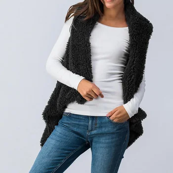 

Autumn Women Sleeveless Plush Vest Irregular Plush Vest Winter Outdoor Wearing Solid Color H9