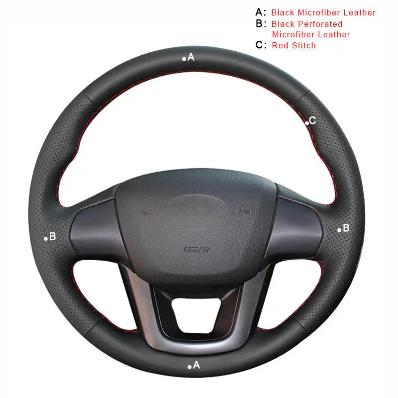 Автомобильные оплетки крышки рулевого колеса для Kia K2 Kia Rio 2011 2012 2013 Ручная сшитая внутренняя Авто оплетка на крышке рулевого колеса - Название цвета: Microfiber Leather