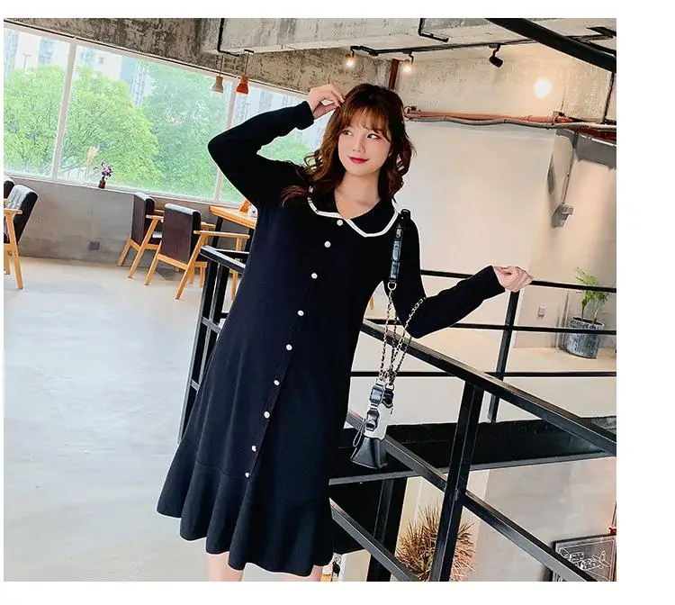 Autumn Women Large Size Dress Winter Elasticity Knitted Casual Long Dress Single-breasted Loose Plus Size Dress Office Dresses