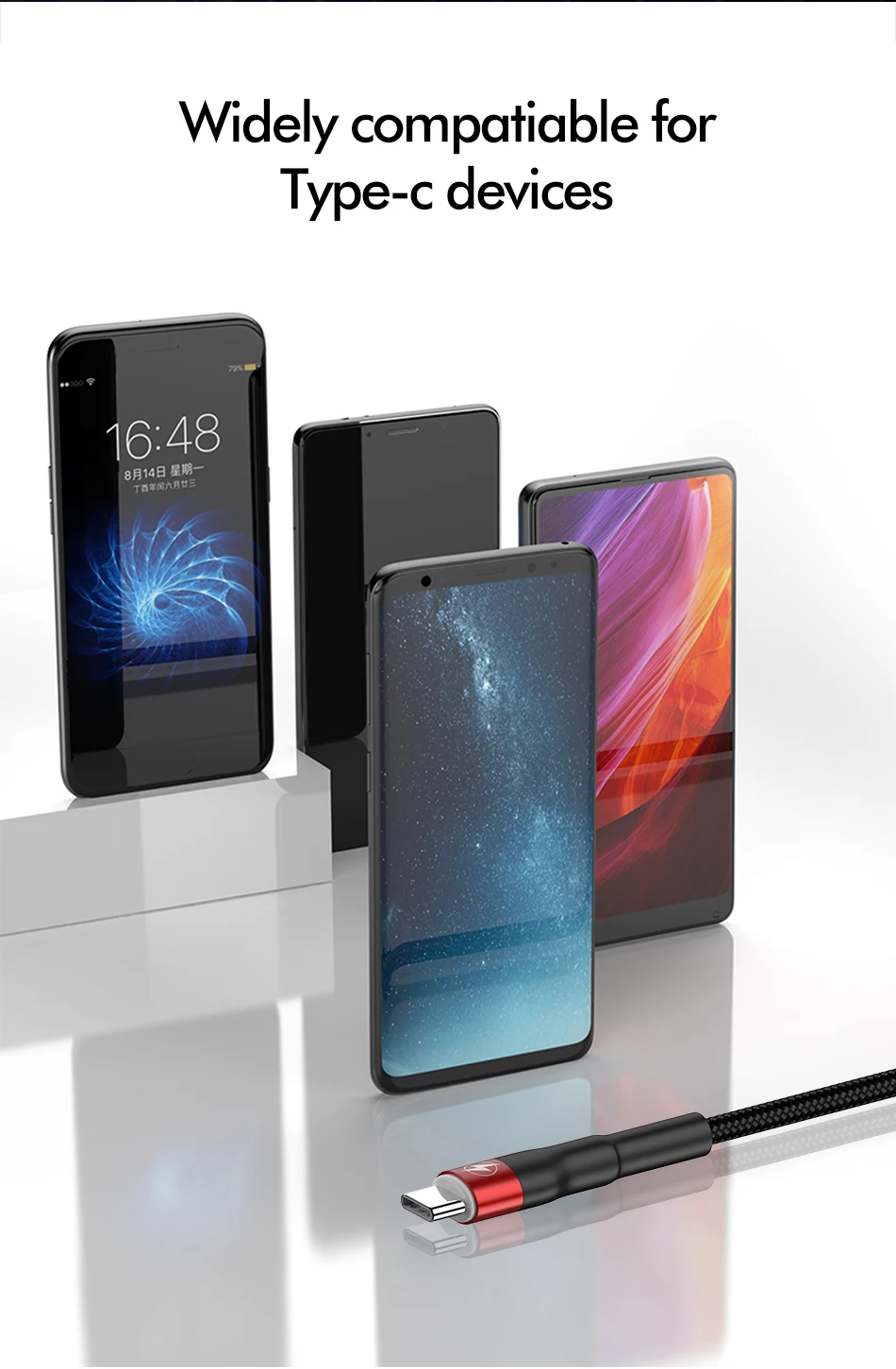 ROCK 5A светодиодный usb type-C кабель для samsung Xiaomi Redmi Note 7 10 QC 3,0 4,0 провод для быстрого заряда шнур USB-C зарядное устройство для мобильного телефона