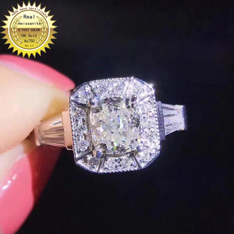 

100% 18K золото 1ct Муассанит бриллиантовое кольцо D Цвет VVS с национальным сертификатом 02