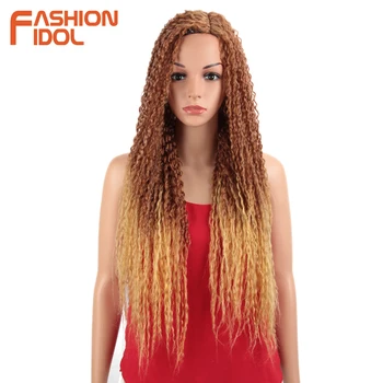 

FASHION IDOL Synthetic Wig Lace Front Wigs For Women 24 Inch Long Curly Ombre Blonde Wig With Dark Roots Wavy Heat Resistant