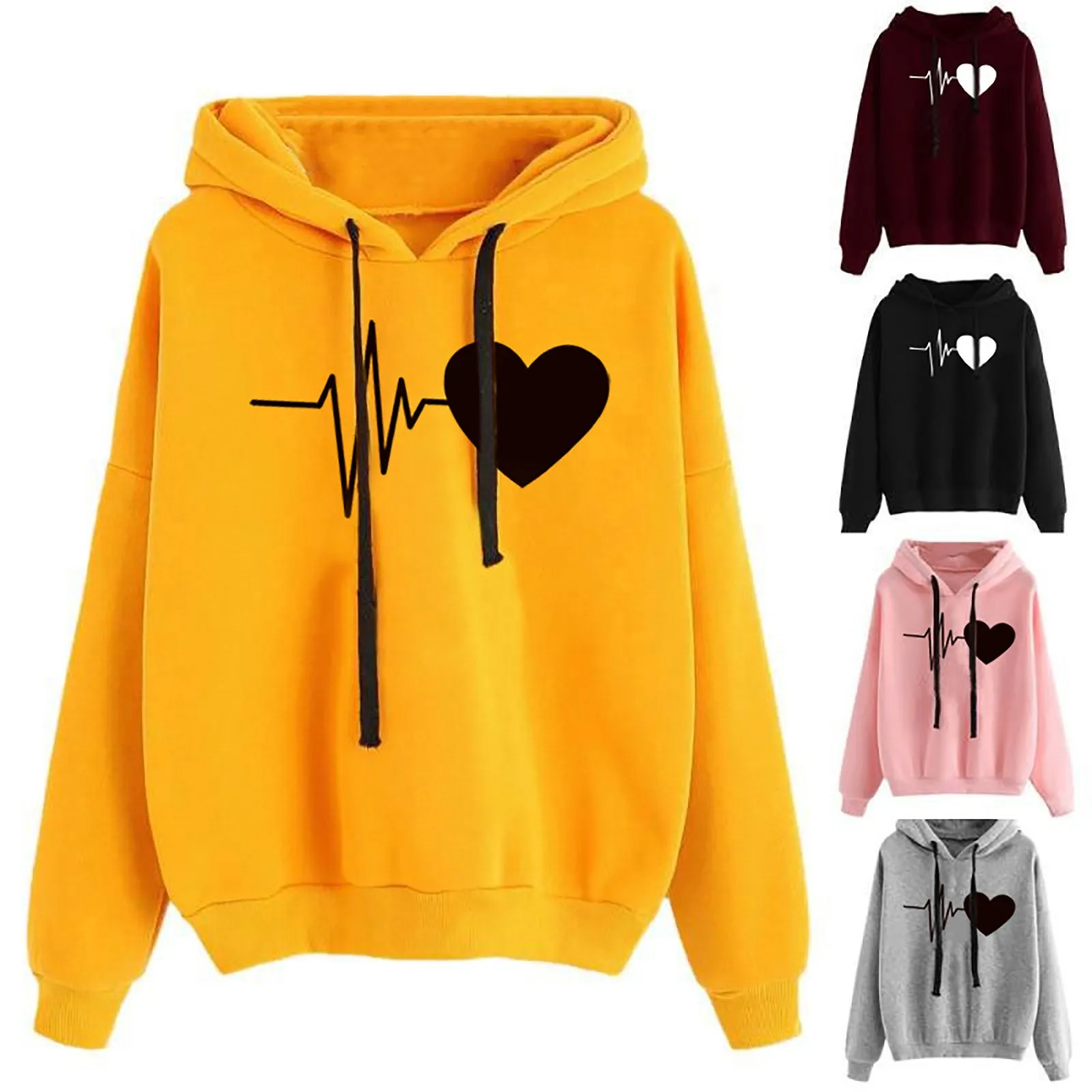 

Women's Autumn Winter Hoodie Sweatshirt Pullover Tops Long Sleeved Comfortable Love Printed Korean Harajuku Hoodie manteau femme
