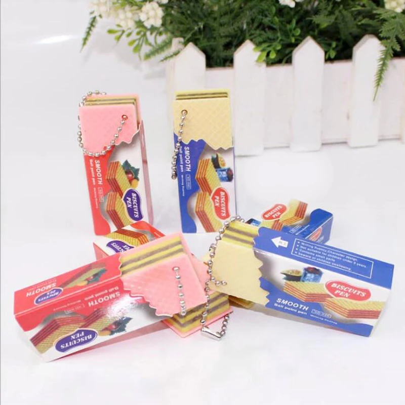 Novel Cartoon Chocolate Sandwich Wafer Biscuit Blue Ballpoint Pen Office Signing Pen Kids Baby Gift Key Decoration Pendant Pen