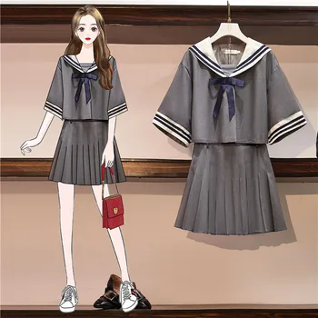 

Summer Two Piece Set Women Navy Style Crop Tops and Pleated Mini Skirts Set 2 Piece Set Tracksuit Preppy Style Outfits for women