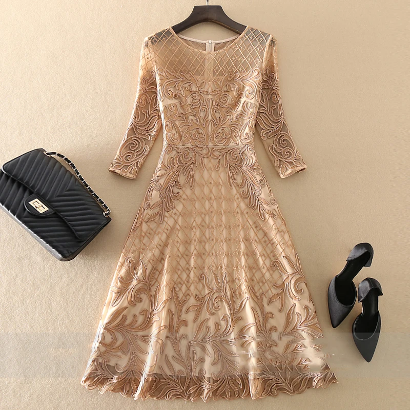 AELESEEN Autumn Plus Size Dress Women Runway