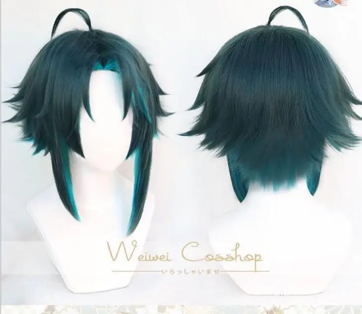 

Cosplay Anime Green Short Wig Game Genshin Impact Xiao Dark Cosplay Costume Heat Resistant Movie Hair Men Women