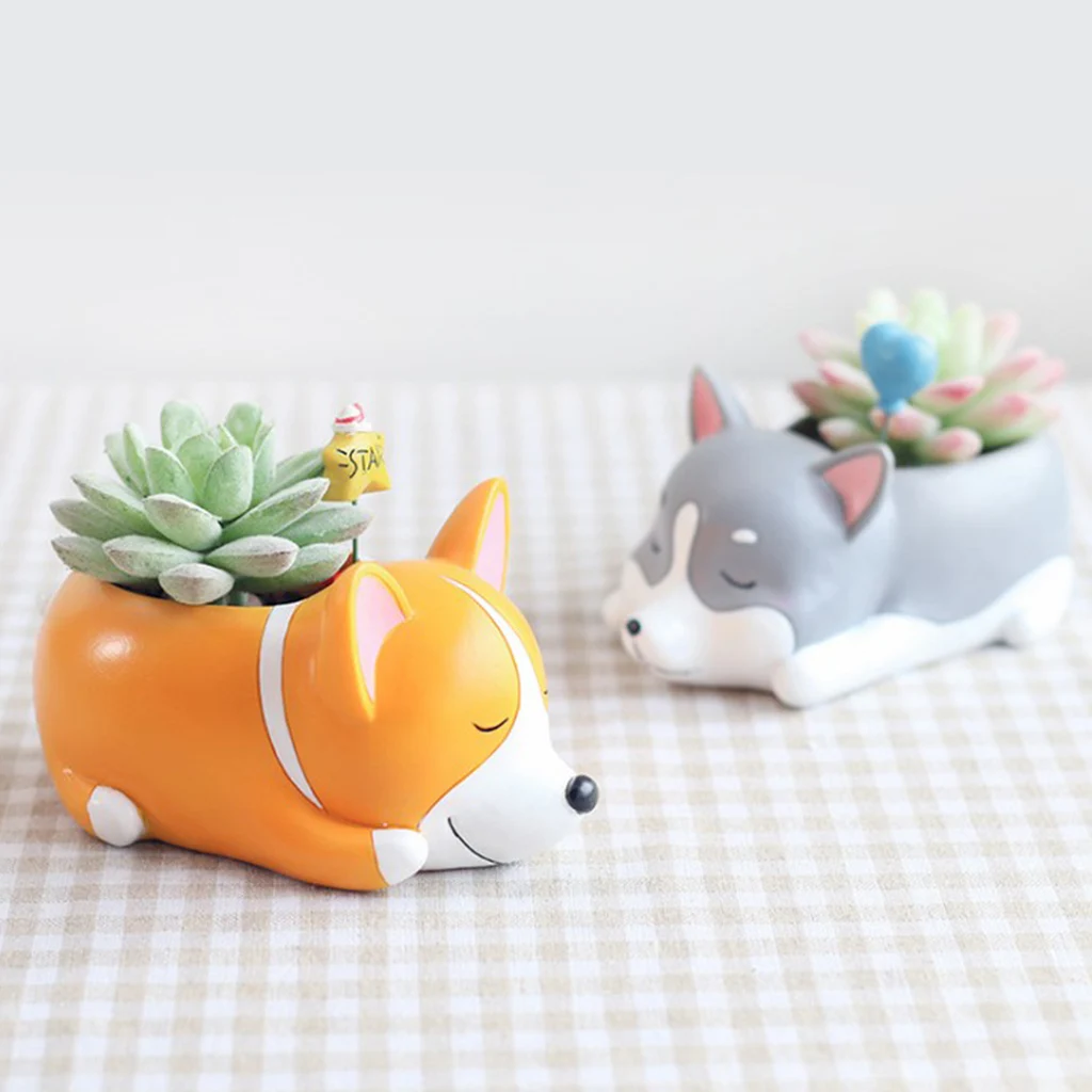 Resin Cartoon Dog Succulent Cactus Planter Pot, Decorative Garden Flower Holder Bowl for Home Office, Pick
