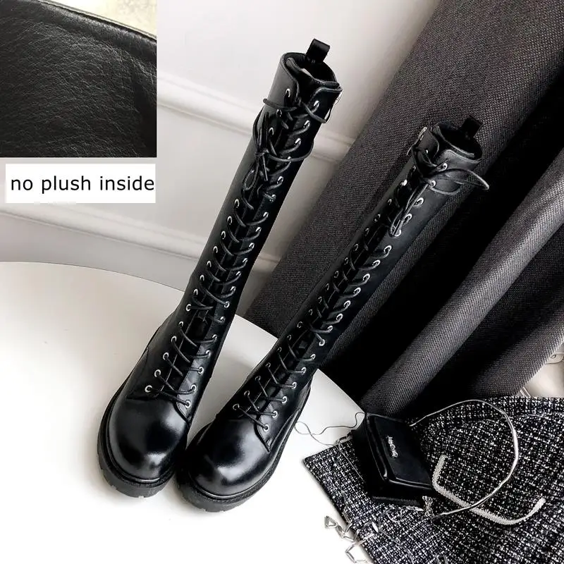 no plush inside ALLBITEFO/Новинка; женские ботинки из натуральной кожи; Повседневные высокие сапоги; Зимние удобные сапоги высокого качества для девочек; для отдыха - Цвет: no plush inside
