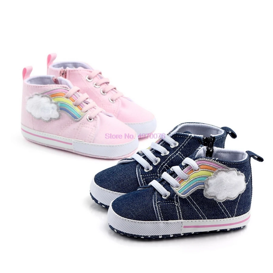 DHL 200pair Newborn Baby Rainbow Shoes T tied Canvas High Top For 0 12
